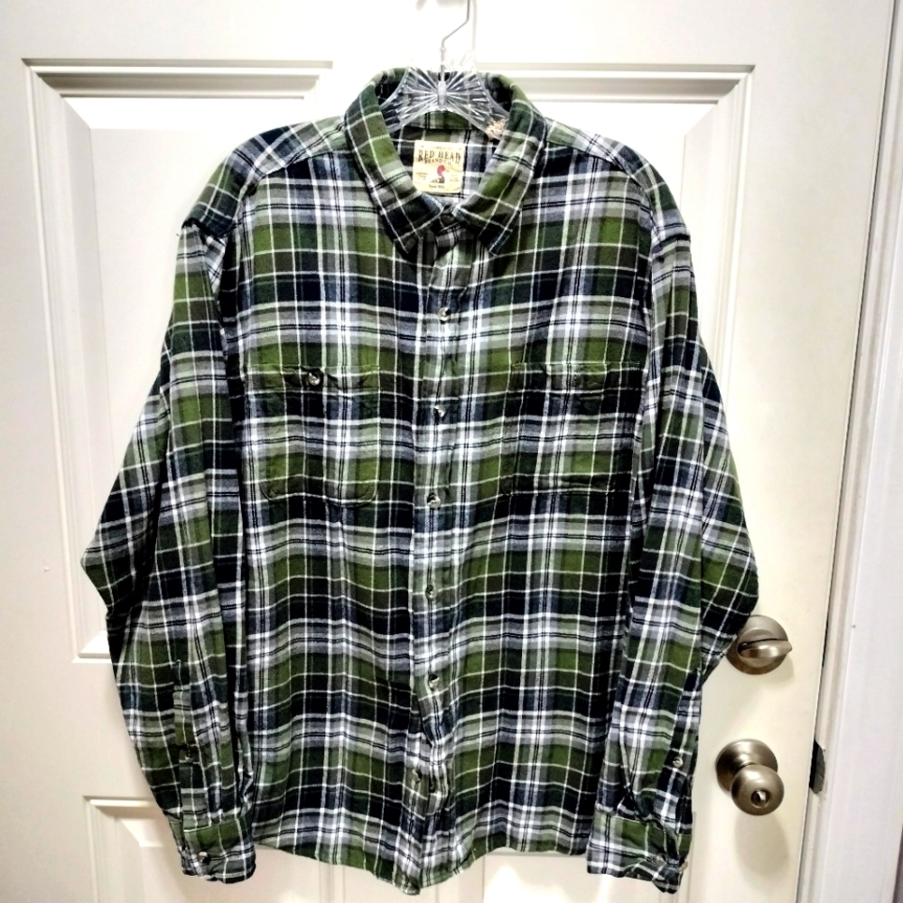 RedHead Green and Black Plaid Dress Shirt Size XL